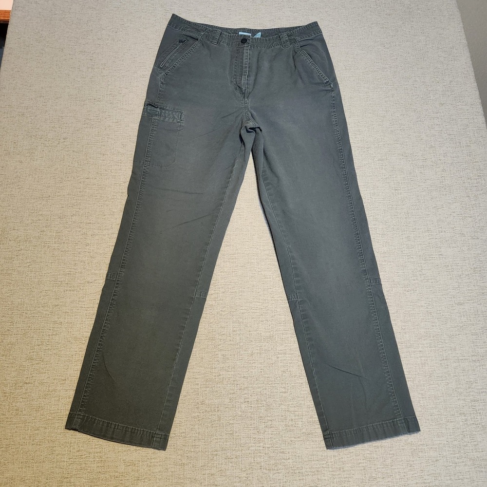 LL Bean Cargo Pants Womens 12 Tall Grey Green Utility Straight Leg Reinforced